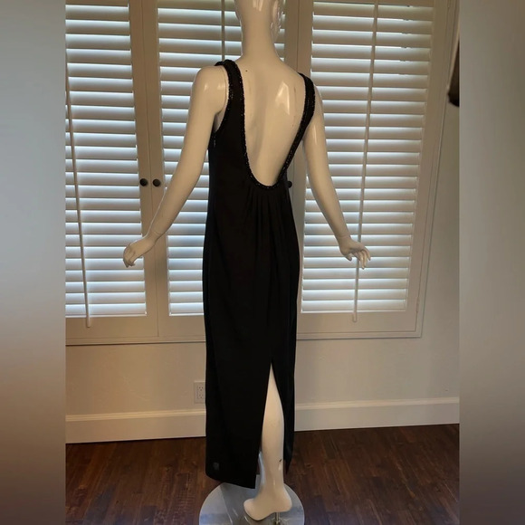Laundry by Shelli Segal Maxi Gown Black 10 Low Back Bead Trim Simple Sleek - Picture 15 of 16